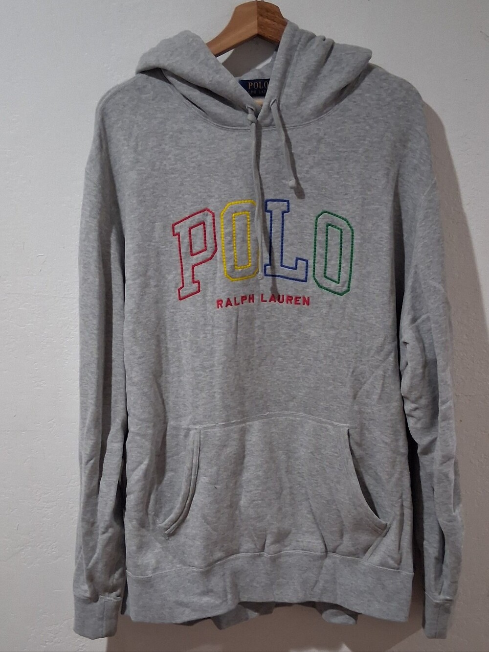 Ralph Lauren Gray Hoodie with Red Yellow Blue Green POLO Letters